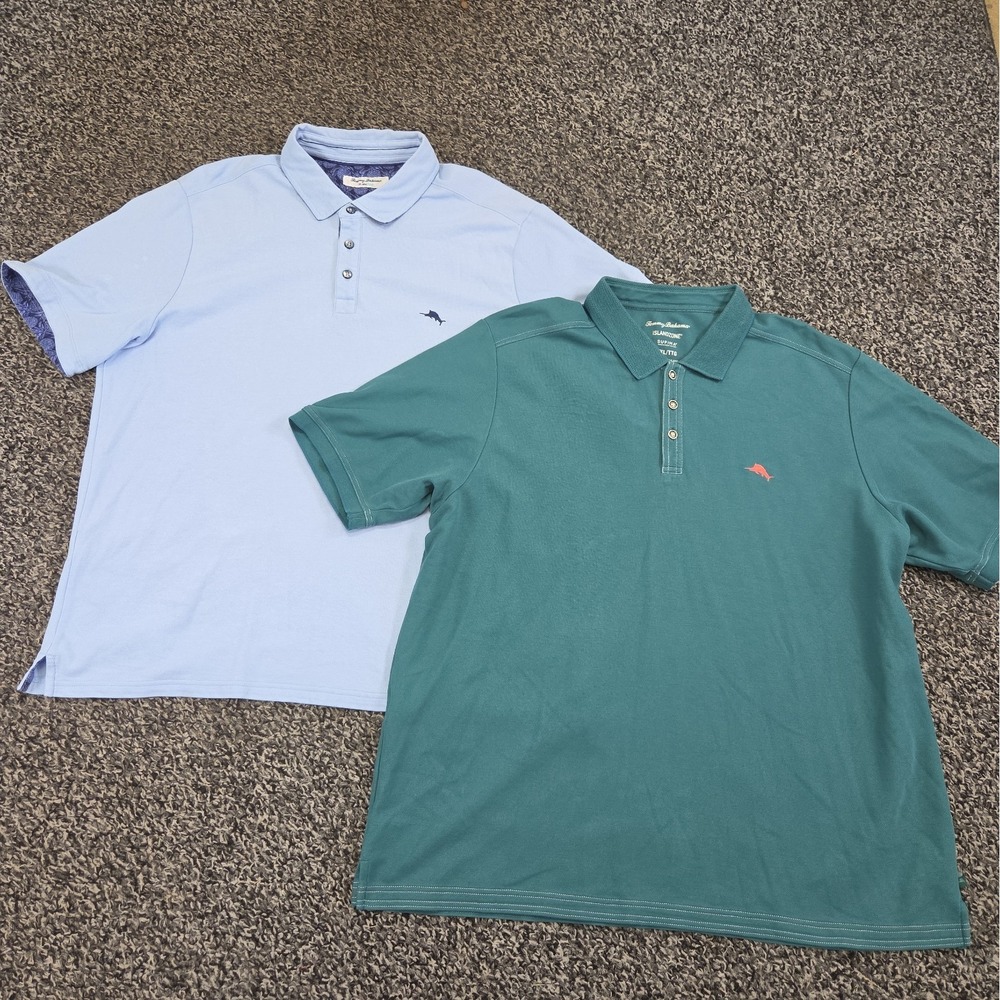 Tommy Bahama Mens XXL Polo Lot of 2 Blue Green Supima Cotton Blend Pique
